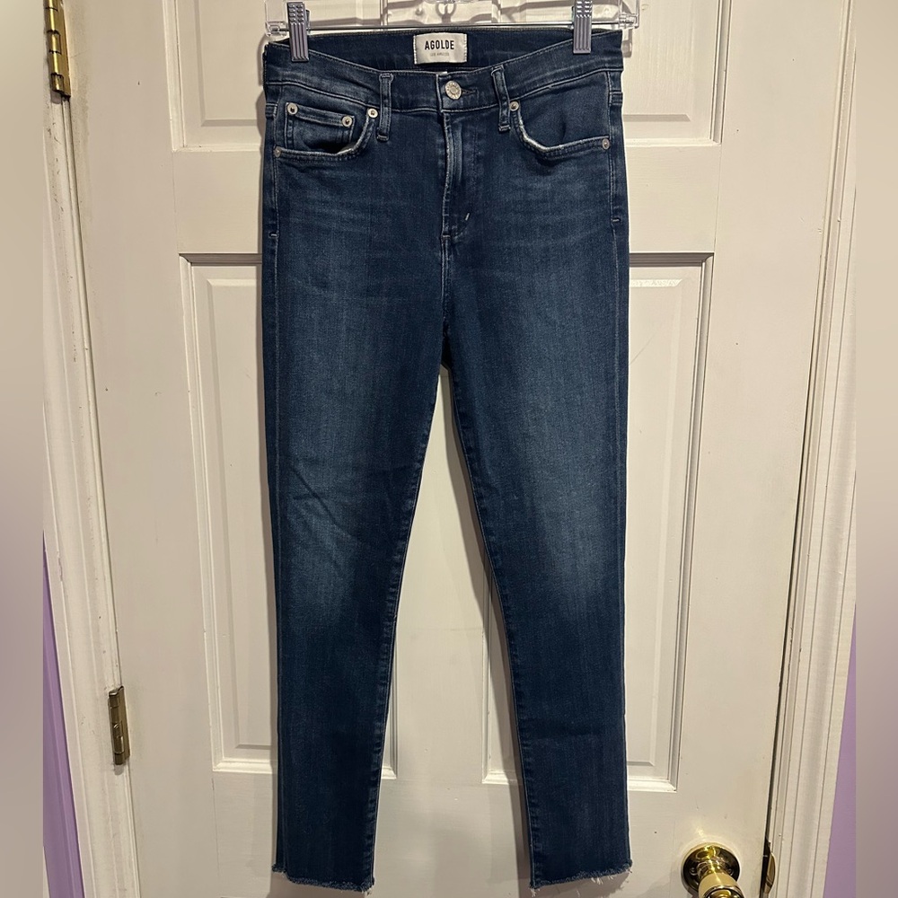 AGOLDE Sophie High Rise Skinny Jeans – Dark Wash – Raw Hem